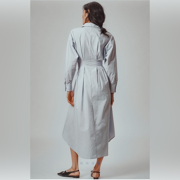 NWT By Anthropologie Pleated Buckle Midi Shirt Dress in Blue - Picture 3 of 9